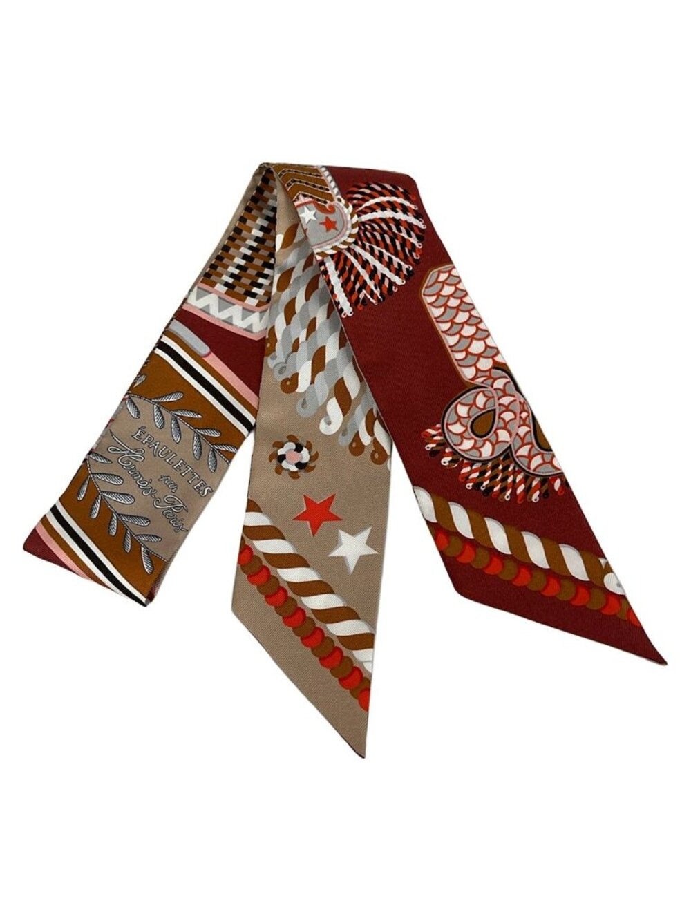 Hermes Scarf Twilly Dark Brown Multi Ribbon Epaulettes